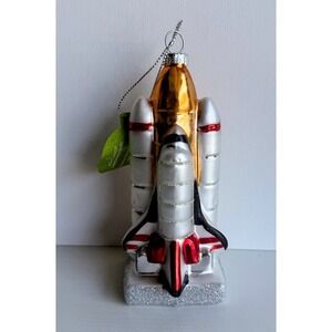 Ashland Glass Ornament Rocket Ship Christmas Space Collectible 5" NWT